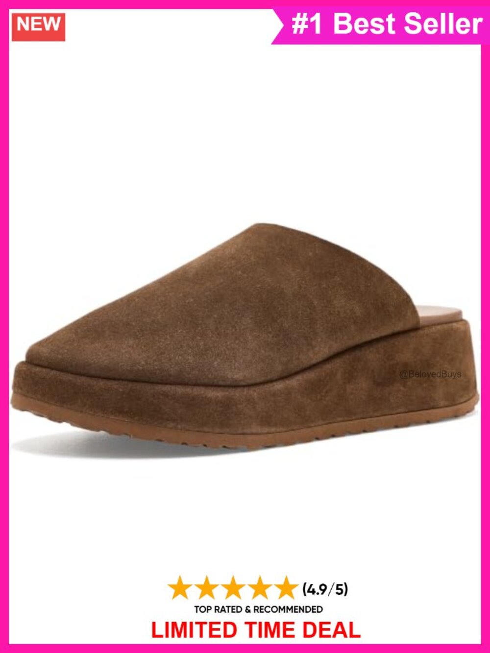 Suede Mules with Wedge Heel and Platform, Slip-On Comfort